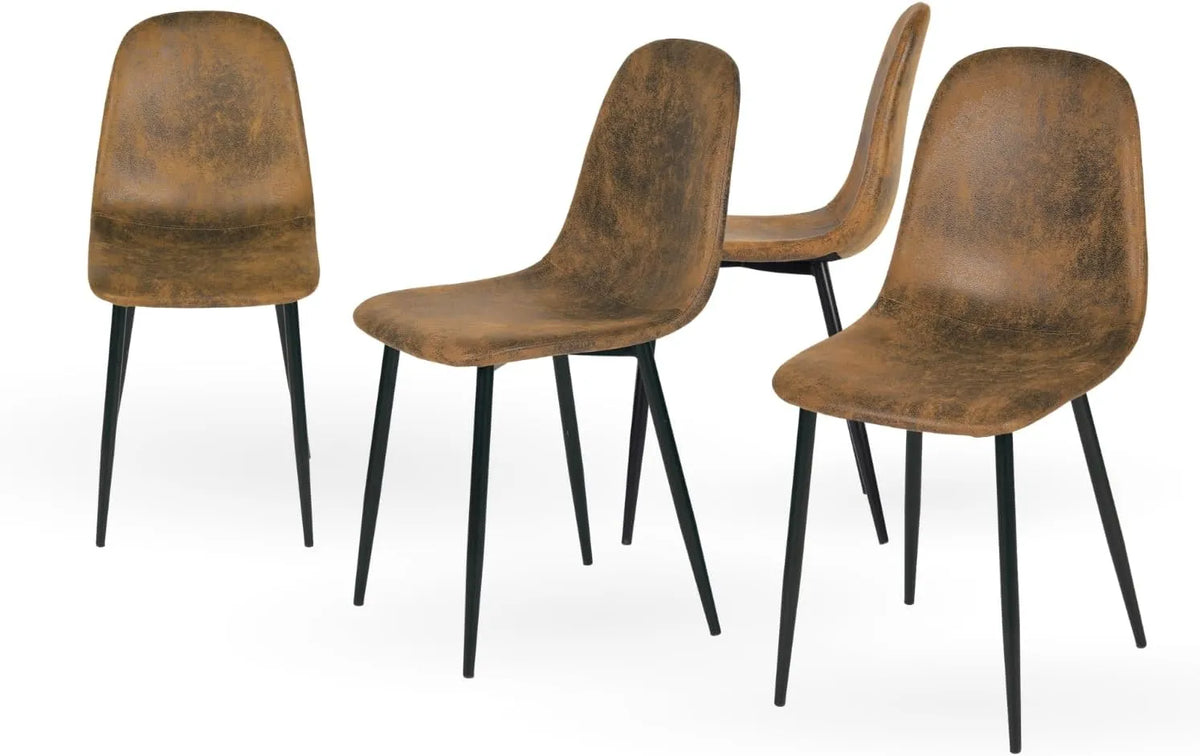 Ensemble de 4 chaises de salle à manger confortables avec dossier, pieds en métal pour salon - Marron