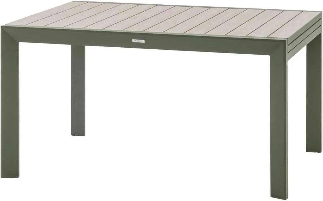 Table de Jardin Extensible 10 Places en Aluminium Beige Antirouille avec Effet Bois