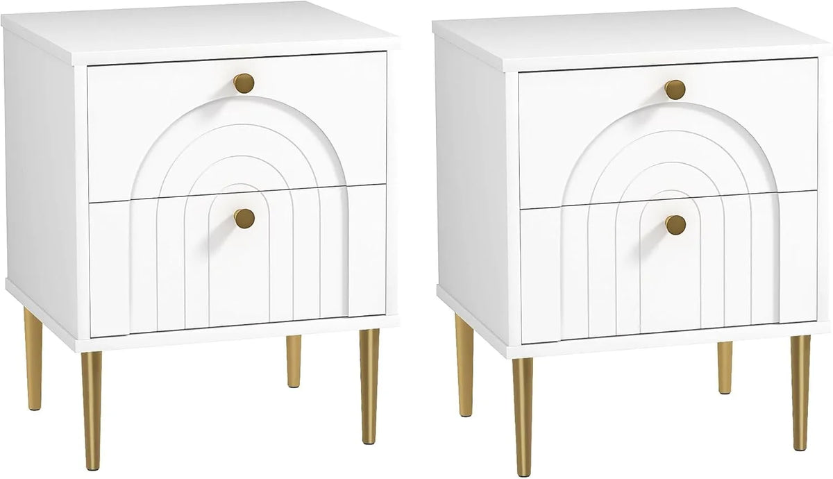 Paire de Tables de Chevet Modernes avec Tiroirs et Pieds en Acier, 40x35x50 cm, Blanc