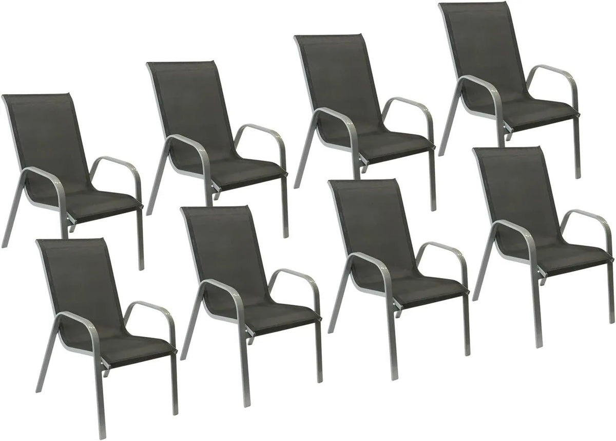 Ensemble de 8 chaises de jardin Marbella en textilène et aluminium gris - Happy Garden