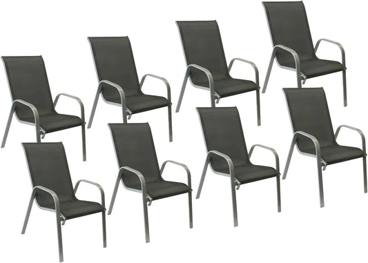Ensemble de 8 chaises de jardin Marbella en textilène et aluminium gris - Happy Garden