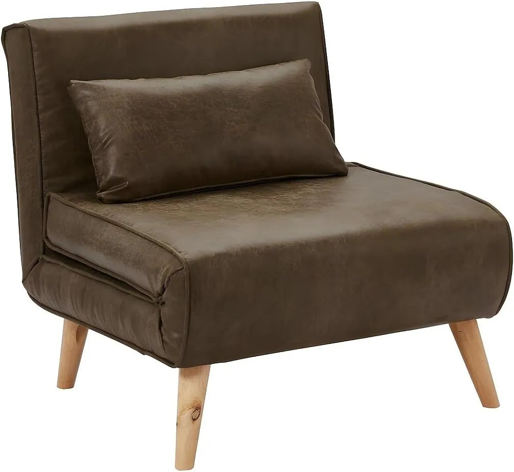 Fauteuil Convertible en Microfibre Vieillie POSIO - Couleur Marron