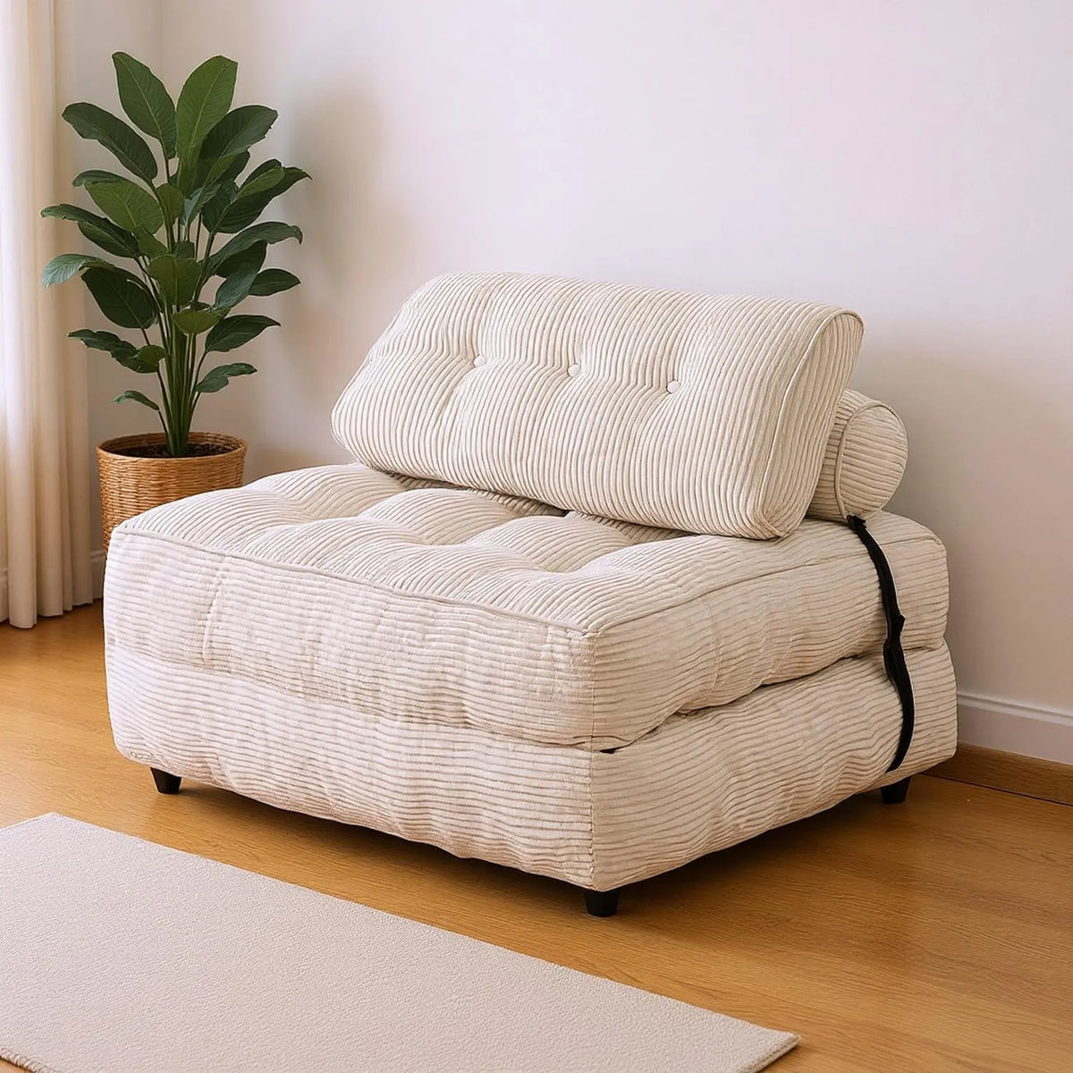 Sofa-Lit Convertible Multifonction 4-en-1 pour Petit Espace - Fauteuil et Lit Pliant 1 Place, Idéal pour Salon ou Chambre, Couleur Blanc Cassé