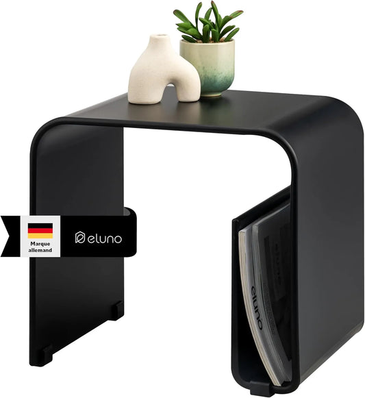 Table d'appoint en acrylique avec porte-revues intégré, design moderne pour salon et chambre, finition noire