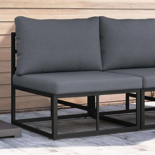 Salon de jardin en aluminium avec coussins noirs et oreillers