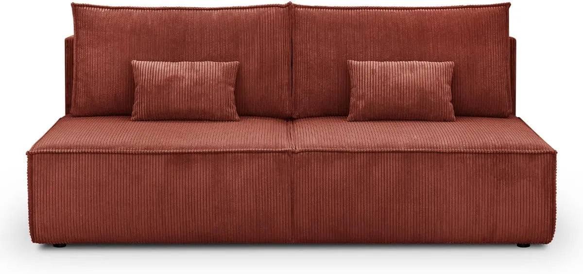 HOMIFAB Sofa Convertible 3 Places en Velours Côtelé Couleur Rouille avec Rangement - Modèle Milla