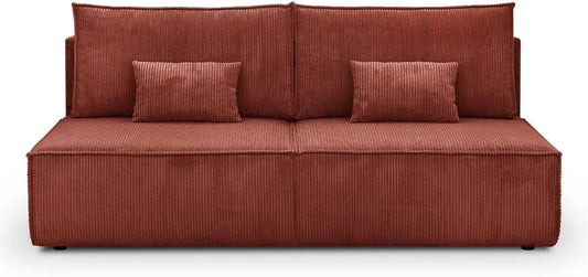 HOMIFAB Sofa Convertible 3 Places en Velours Côtelé Couleur Rouille avec Rangement - Modèle Milla