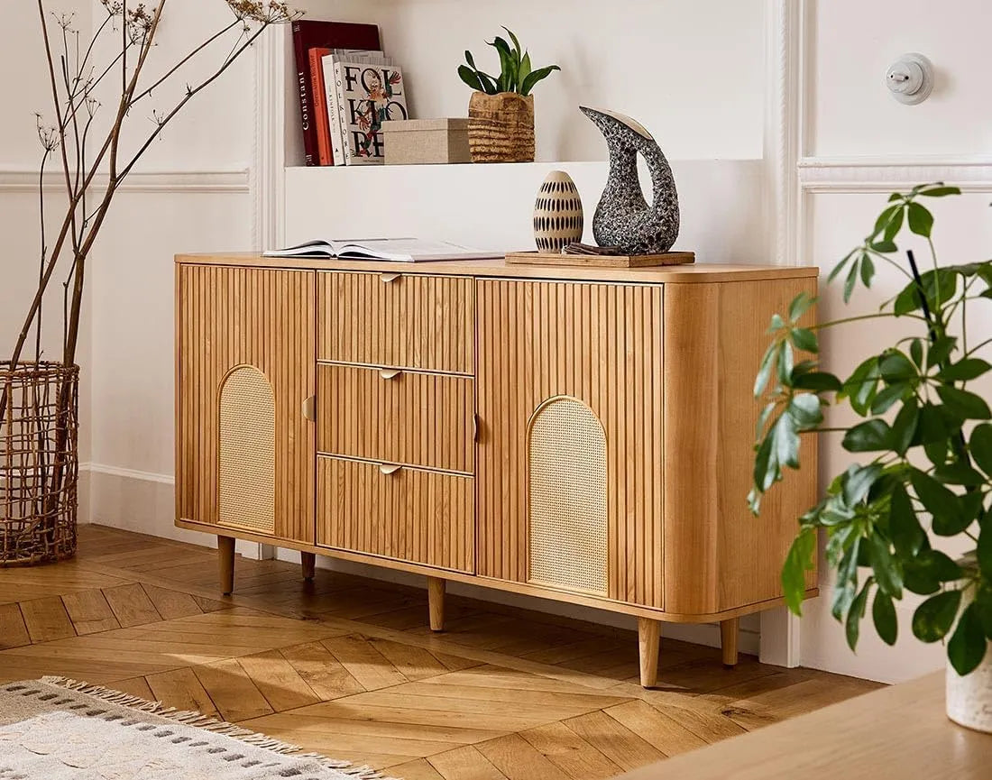 Buffet Bas Milazzo en Bois Plaqué Chêne 160 cm - Design Élégant Lisa