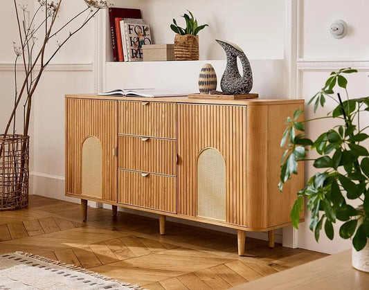 Buffet Bas Milazzo en Bois Plaqué Chêne 160 cm - Design Élégant Lisa