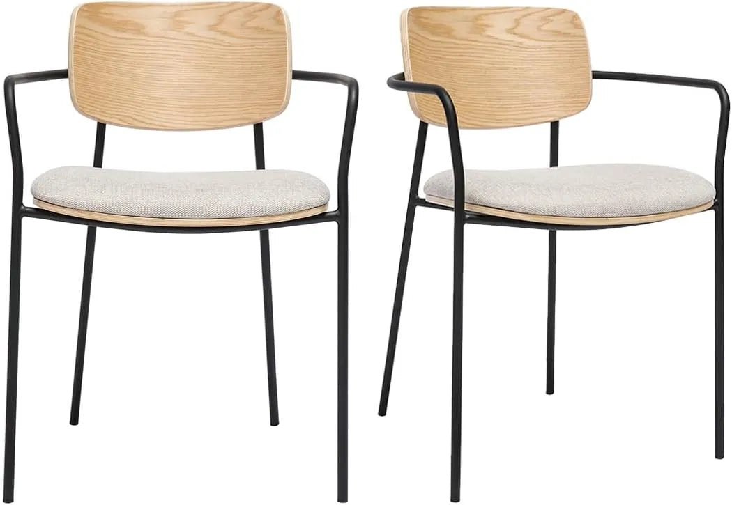 Lot de 2 chaises en chêne clair et velours beige, pieds en métal noir - Susan