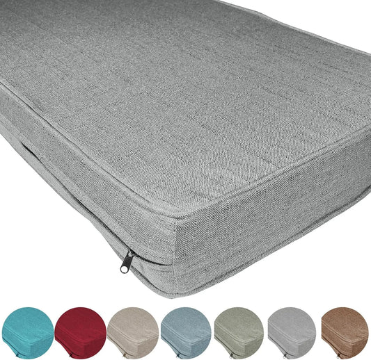 Coussin de Banquette en Lin Luxueux 85x130x5cm, Confort Moyenne, Facile à Entretenir, Avec Fermeture Éclair, Utilisation Toute L'année, Remplissage Éponge Blanche 54d, Intérieur Gris Clair