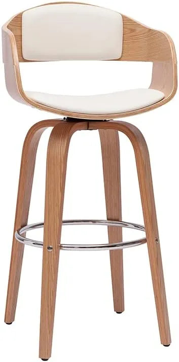 Tabouret de Bar Pivotant Design Blanc et Bois Clair GAO - Hauteur 67,5 cm