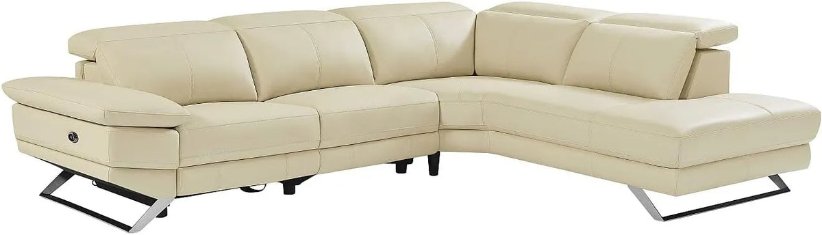 Canapé d'angle droit en cuir beige avec relaxation électrique - Puno II