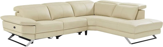 Canapé d'angle droit en cuir beige avec relaxation électrique - Puno II