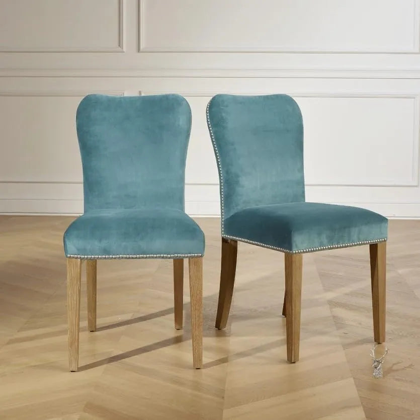 Set de 2 Chaises en Chêne et Velours Bleu Arctique - Style Robin des Bois