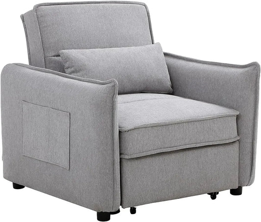 Fauteuil Convertible en Tissu Gris Clair - Modèle FENORA