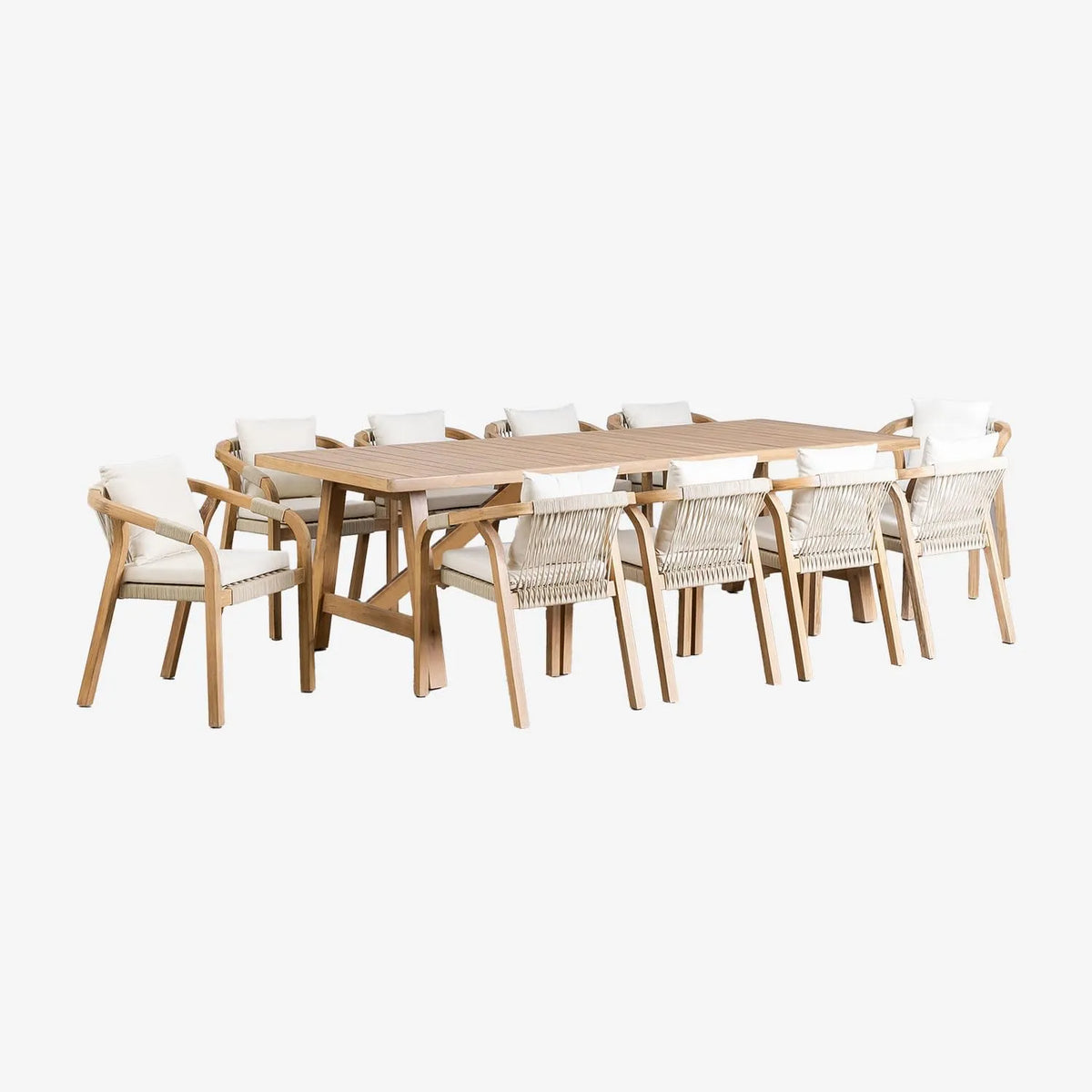Ensemble de Salle à Manger: Table Rectangulaire en Acacia et 10 Chaises - Dubai
