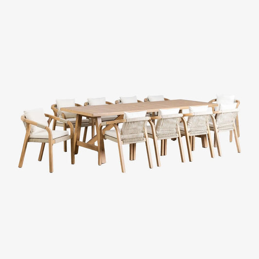 Ensemble de Salle à Manger: Table Rectangulaire en Acacia et 10 Chaises - Dubai