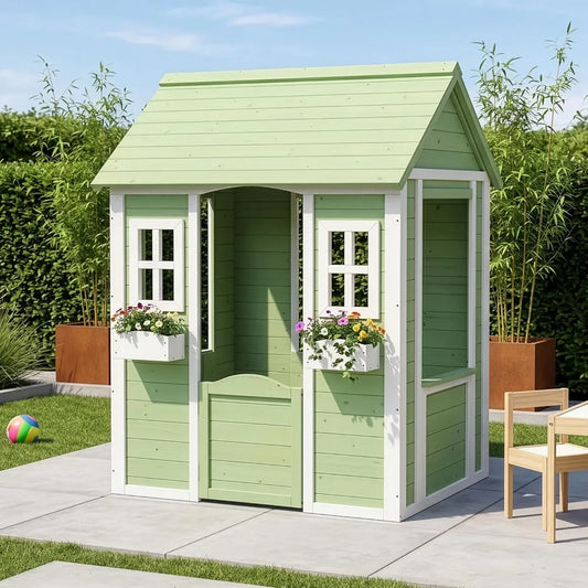 Cabane de Jeu pour Enfants en Bois avec Toit Incliné et Jardinières