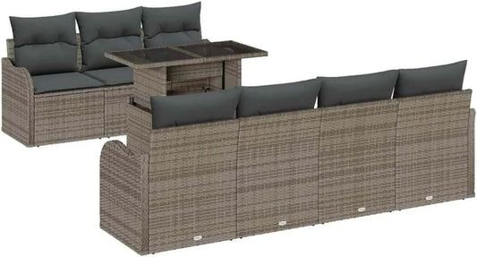 Ensemble de Canapé de Jardin 8 Pièces en Rotin Gris pour Terrasse et Extérieur Moderne