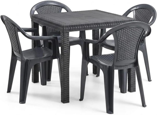 Set de Jardin Tomaino: Table et Chaises en Plastique Imitation Rotin