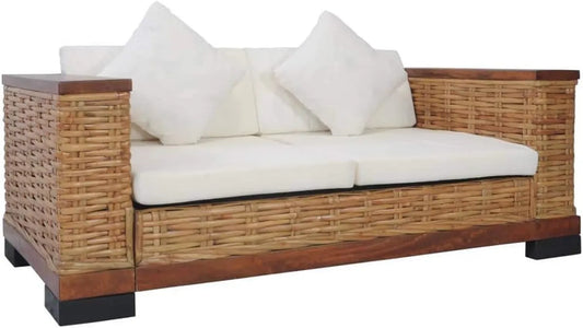 Sofa de Jardin 2 Places avec Coussins en Rotin Marron 155x78x66 cm