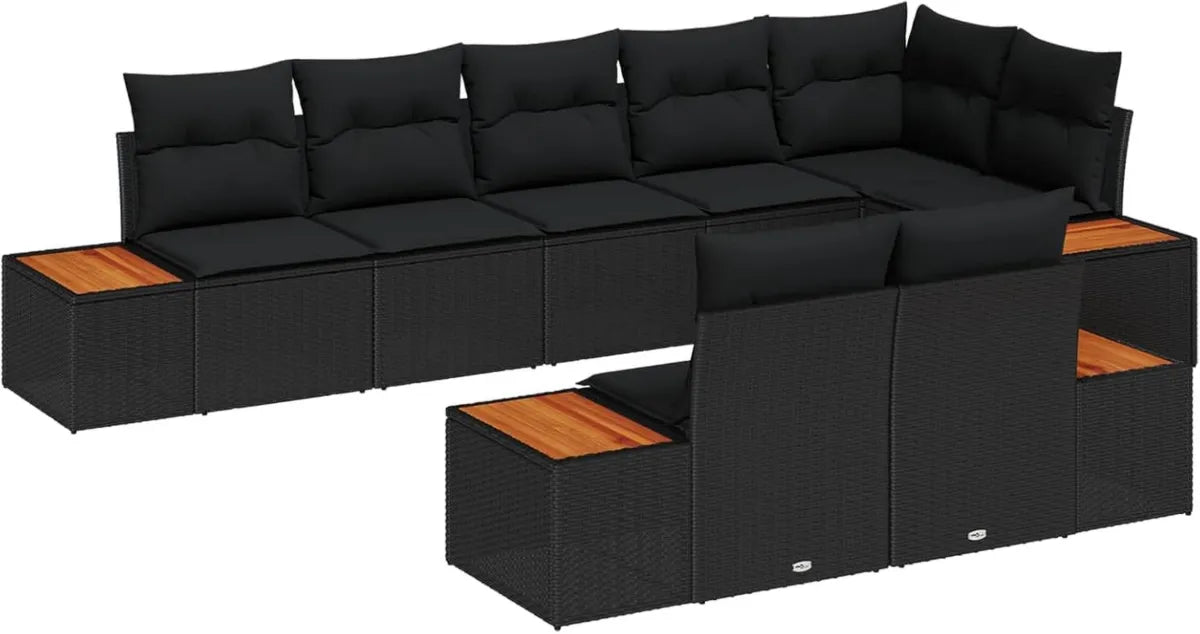 Ensemble Salon de Jardin 8 pcs Noir en Rotin Résistant aux UV