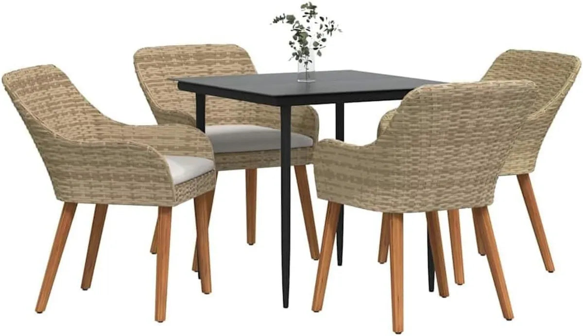Ensemble de Salle à Manger d'Extérieur en Polyrotin Beige - 5 Pièces