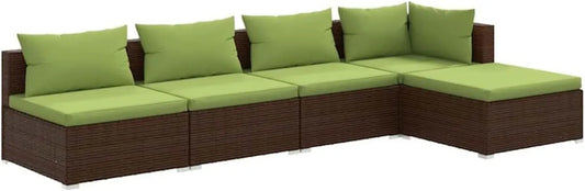 Ensemble de Jardin en Résine Tressée Marron avec Coussins - 5 pièces