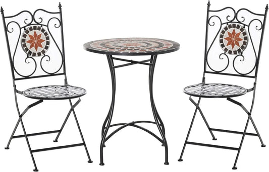 Ensemble Bistro 2 Places en Fer Forgé avec Motif Mosaïque