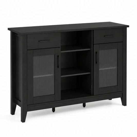 Buffet en bois avec portes en verre trempé noir 120x40x85 cm