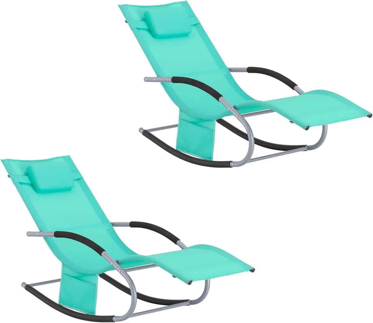 Lot de 2 Chaises Longues Ergonomiques Pliables – Relaxation Extérieure pour Jardin, Terrasse et Plage, Turquoise