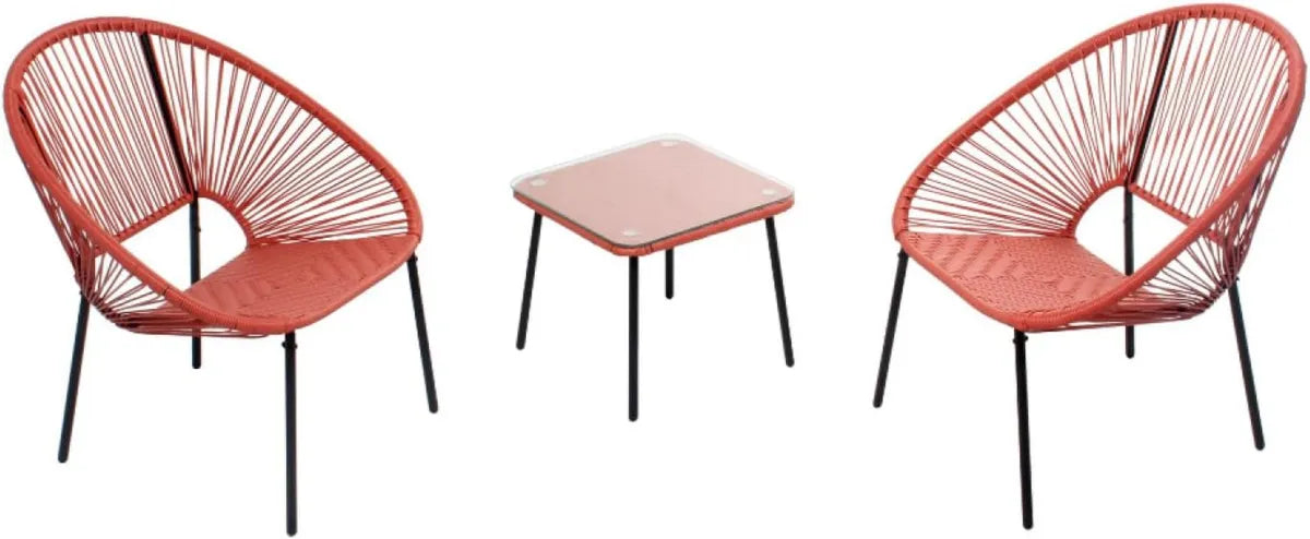 Ensemble de Jardin Rétro 3 Pièces: 2 Fauteuils Œuf et Table Basse Terracota, Résistant à l'Eau