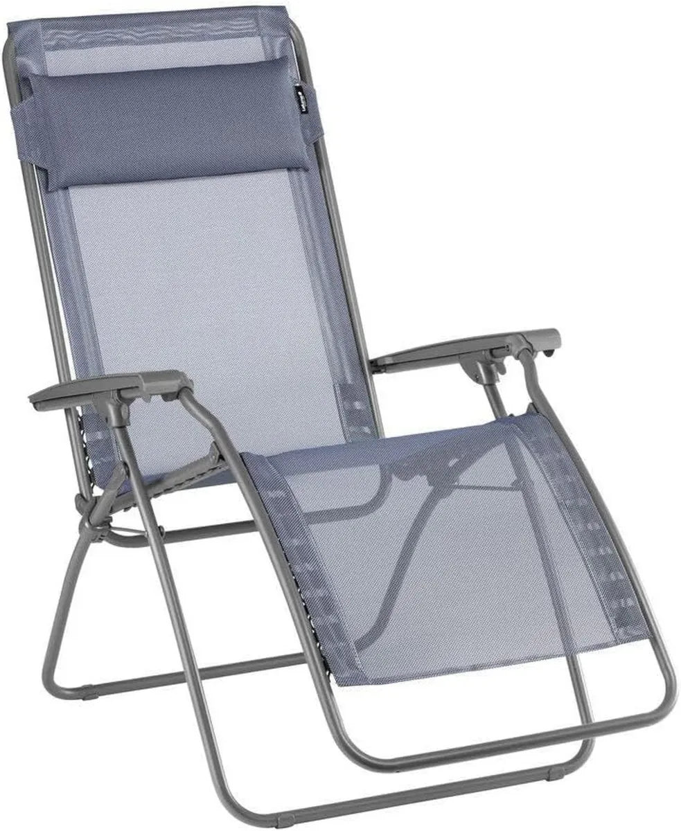 Chaise Longue de Jardin Pliable Lafuma - Relaxation Zéro Gravité - Multiposition et Confort, Tissu Résistant Bleu Océan, Fabriqué en France
