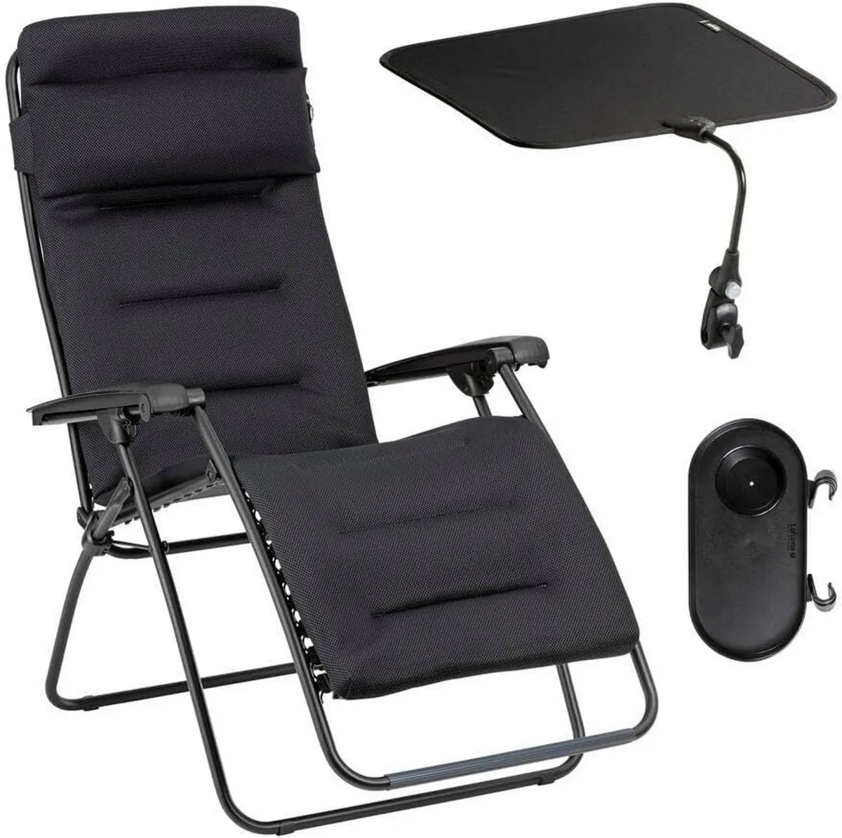 Fauteuil Relax Lafuma pour Jardin avec Matelas et Accessoires - Noir