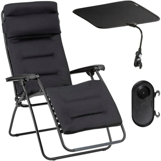 Fauteuil Relax Lafuma pour Jardin avec Matelas et Accessoires - Noir