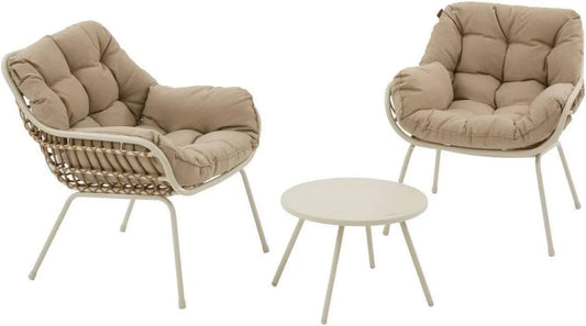 Ensemble Bistrot de Jardin Hespéride Paopao 3 Pièces - Résine Tressée, Acier Résistant, Coussins Offerts - Idéal pour Balcon et Terrasse
