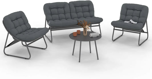 Ensemble de Salon de Jardin 4 Places Arona en Acier Anthracite avec Coussins Gris