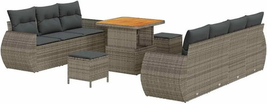 Ensemble de Salon de Jardin Modulable en Polyrotin Gris avec Rangement et Coussins