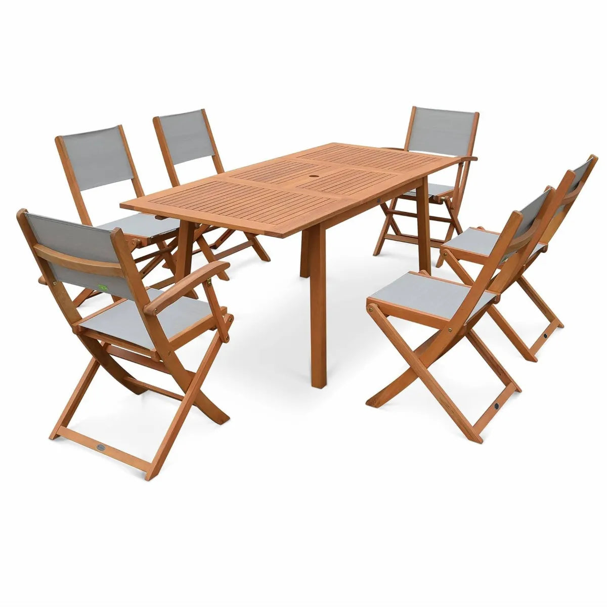 Ensemble de Jardin Extensible en Bois d'Eucalyptus - Table et Chaises Gris Taupe