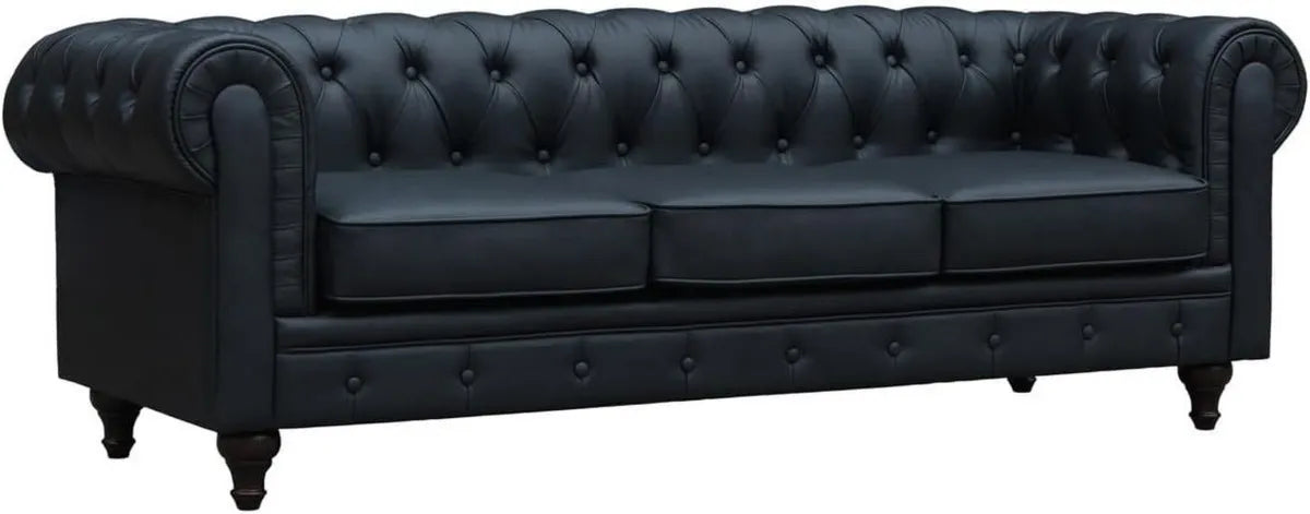 Canapé Chesterfield Aliza 3 Places, Noir, Dimensions 208x82x70 cm