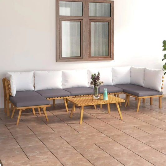 Ensemble de jardin modulable 8 pièces en bois d'acacia avec coussins confortables