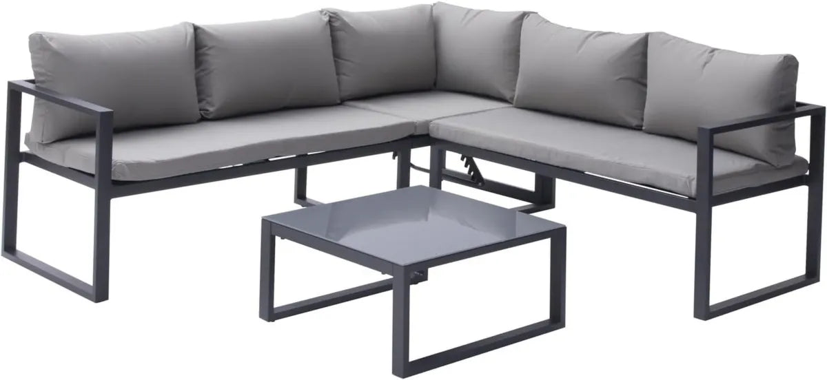 Ensemble de Jardin Ibiza Modulable 4 Places en Tissu Gris avec Structure en Aluminium Anthracite