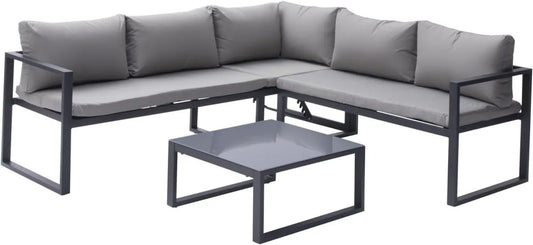 Ensemble de Jardin Ibiza Modulable 4 Places en Tissu Gris avec Structure en Aluminium Anthracite