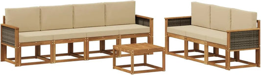 Ensemble de Salon d'Extérieur 7 Pièces avec Coussin, Moderne et Naturel