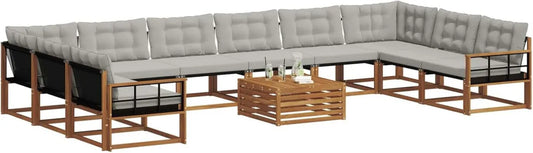 Ensemble de Canapés Extérieur 11 Pièces Gris Clair, Salon de Jardin Moderne, Résistant aux Intempéries