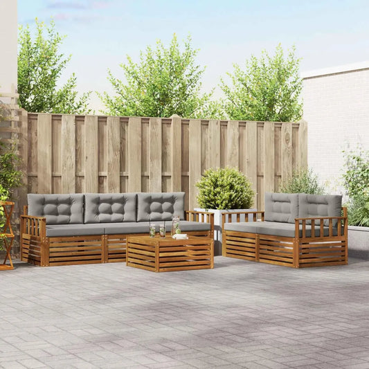 Set de Salon de Jardin en Bois d'Acacia Massif 6 Pièces avec Coussins Résistants aux Intempéries