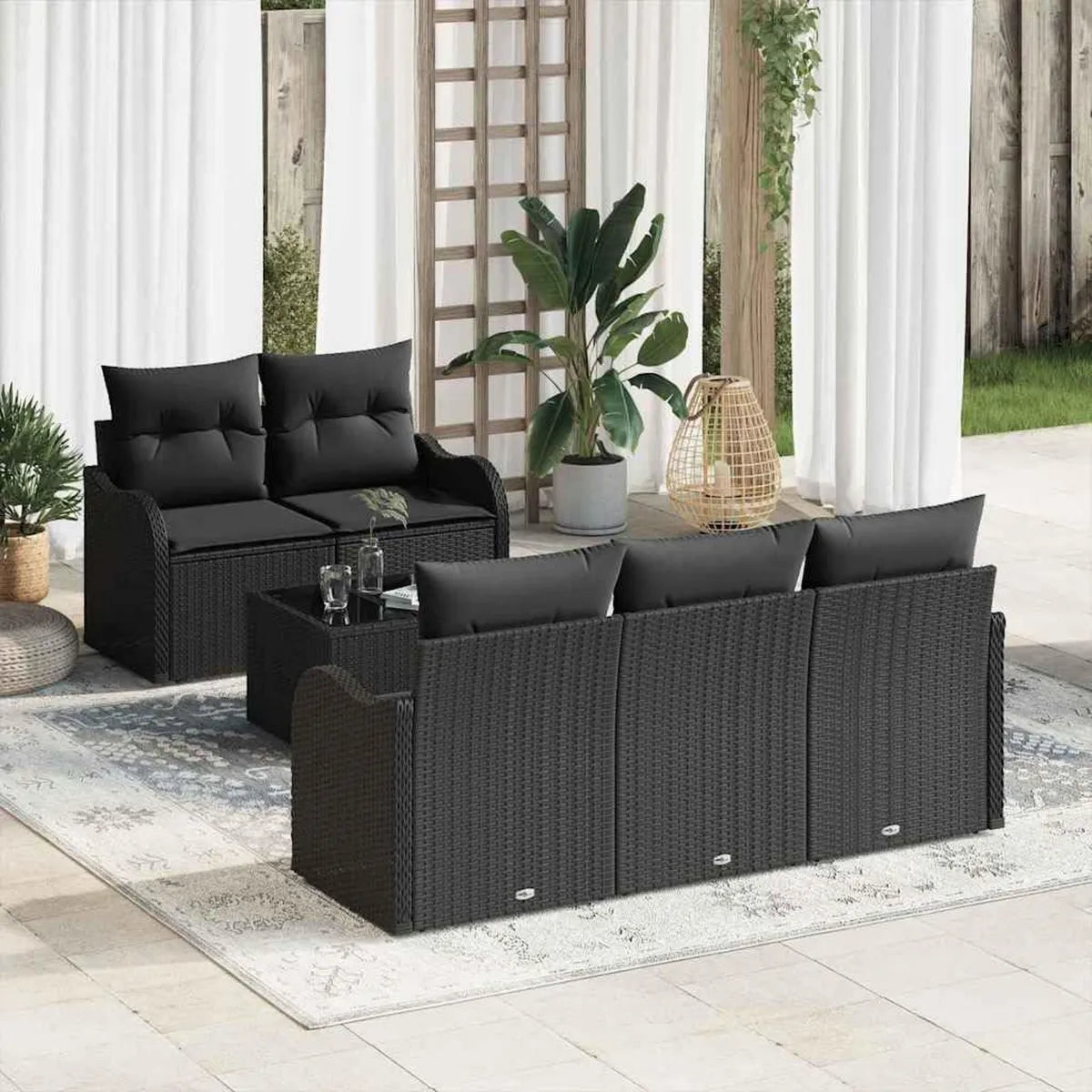 Ensemble Modulable de Canapés de Jardin 6 Pièces en Résine Tressée Noire avec Coussins - Aluminium pour Terrasse et Balcon