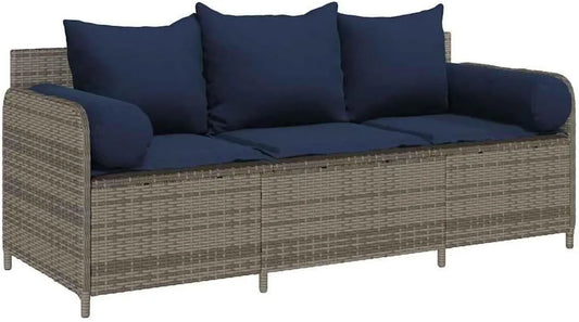 Canapé de Jardin Extérieur en Résine Tressée Gris avec Coussins - 3 Places, 170x67x65 cm