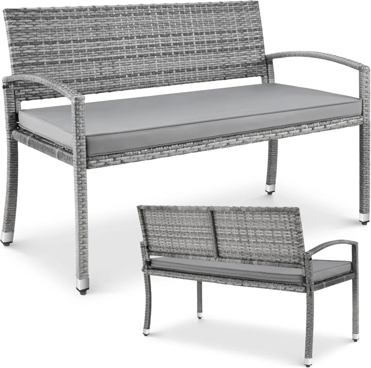 Banc de Jardin en Rotin avec Coussin - 2 Places Résistant aux Intempéries pour Extérieur